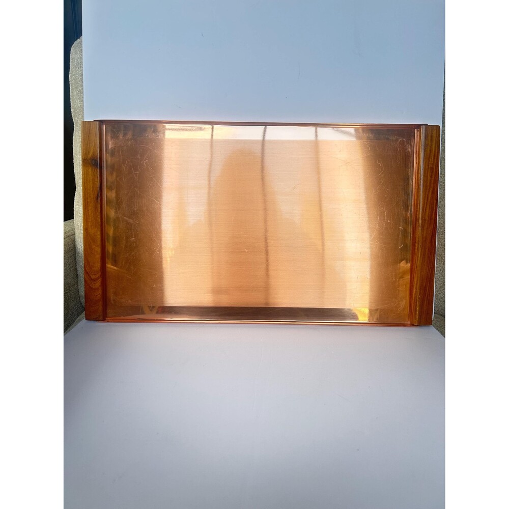 Vintage MCM Swedish Copper Serving Tray | Copper Platter with Teak Wood Handles